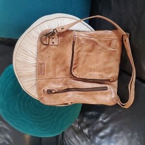 Bed|Stu Aiken Cross Body Bag, Tan Leather with Strap, 12"L×0.5"Dx13"H